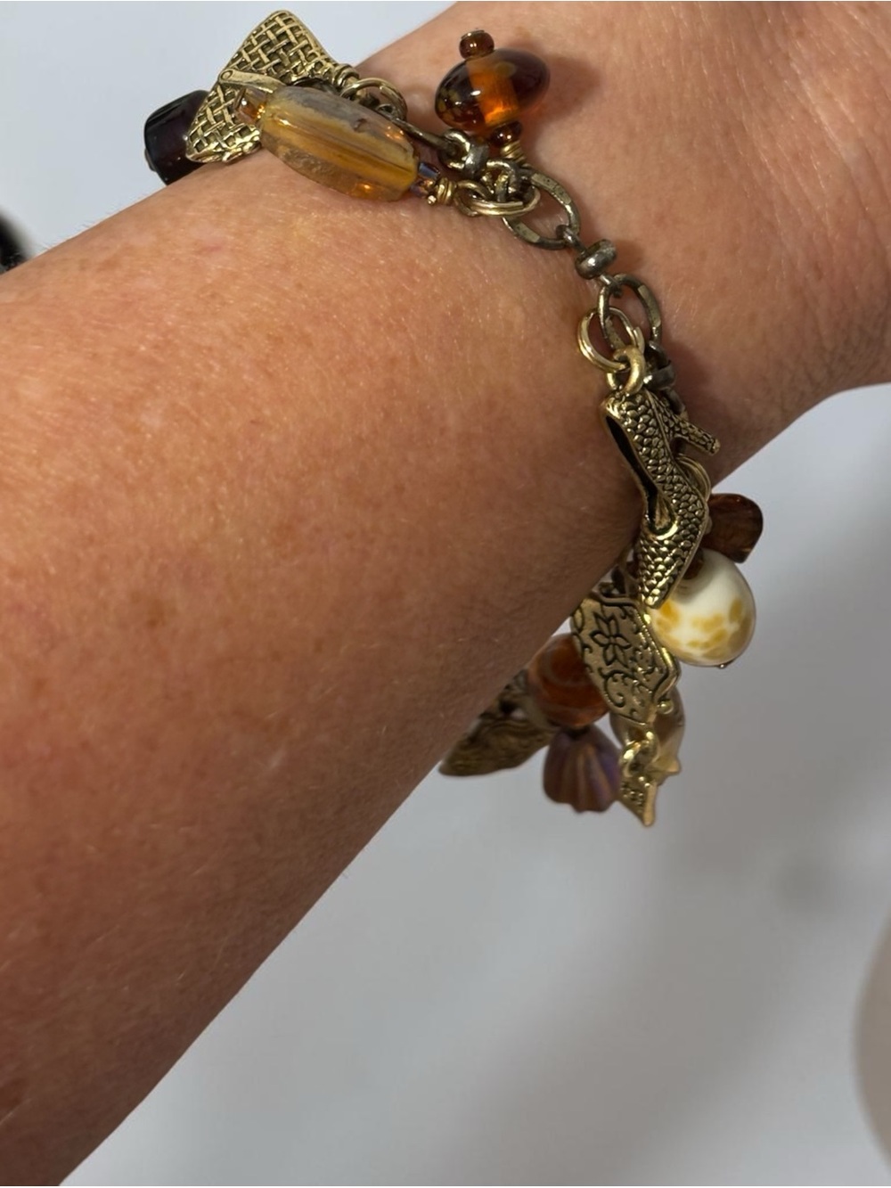 Vintage Gold-Tone Shoes & Bags Charm Bracelet 7”+1.5”